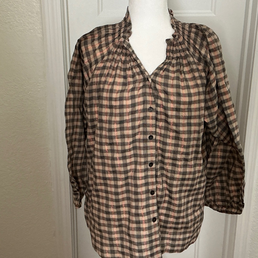 Finley Plaid Button-Up Top - Black and Pink